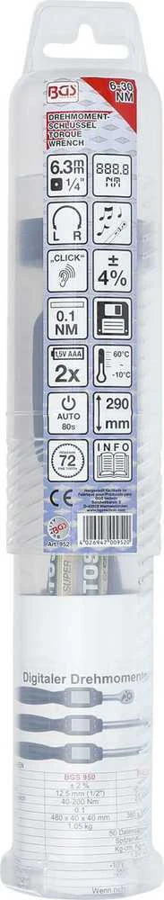 Bgs Technic Dinamometrinis raktas | skaitmeninis | 6.3 mm (1/4") | 6 - 30 Nm (952)