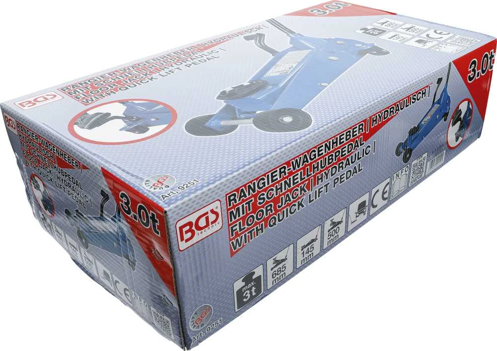 Bgs Technic Domkratas ant ratukų | hidraulinis | 3 t | su greito kėlimo pedalu (9251)