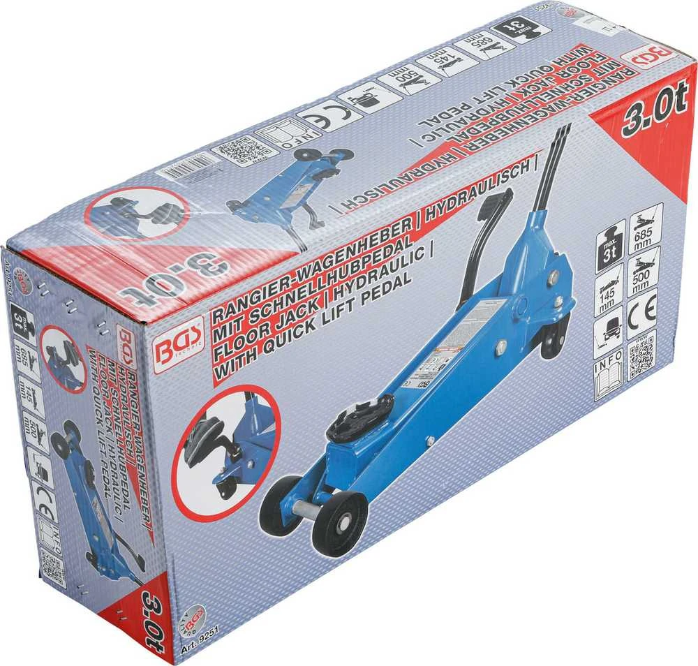 Bgs Technic Domkratas ant ratukų | hidraulinis | 3 t | su greito kėlimo pedalu (9251)