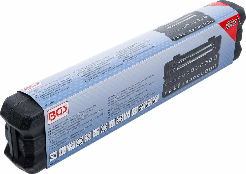 Bgs Technic Dvigubo žiedo ir lanksčios galvutės terkšlinių veržliarakčių rinkinys | ilgi | 27 vnt. (74274)