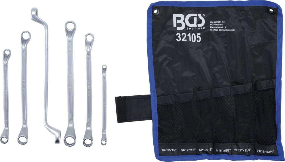 Bgs Technic Dvigubo žiedo raktų rinkinys | lenkti | 1/4 "- 3/4" | Coliniai dydžiai | 6 vnt. (32105)