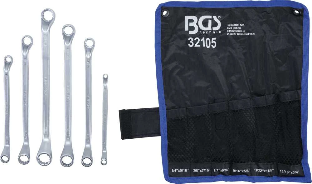 Bgs Technic Dvigubo žiedo raktų rinkinys | lenkti | 1/4 "- 3/4" | Coliniai dydžiai | 6 vnt. (32105)