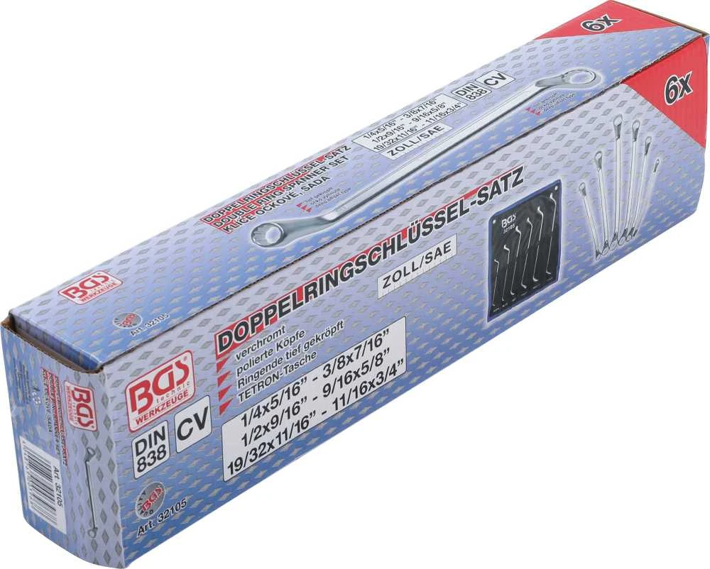 Bgs Technic Dvigubo žiedo raktų rinkinys | lenkti | 1/4 "- 3/4" | Coliniai dydžiai | 6 vnt. (32105)