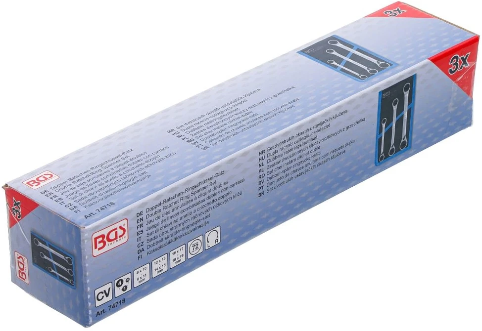 Bgs Technic Dvipusių terkšlinių kilpinių raktų rinkinys | 4-in-1 | 8–19 mm | 3 vnt. (74718)
