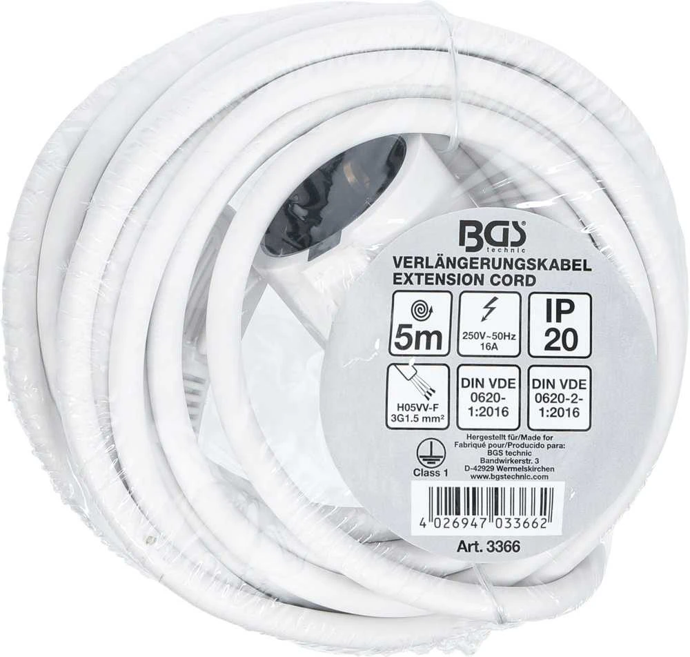 Bgs Technic Elektrinis ilgintuvas | 5 m | 3 x 1.5 mm² | IP 20 (3366)