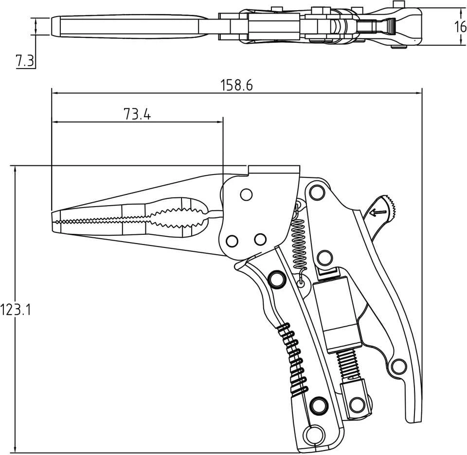 Bgs Technic Fiksuojamos replės | pistoleto tipo | ilgu snapu | 170 mm (7312)