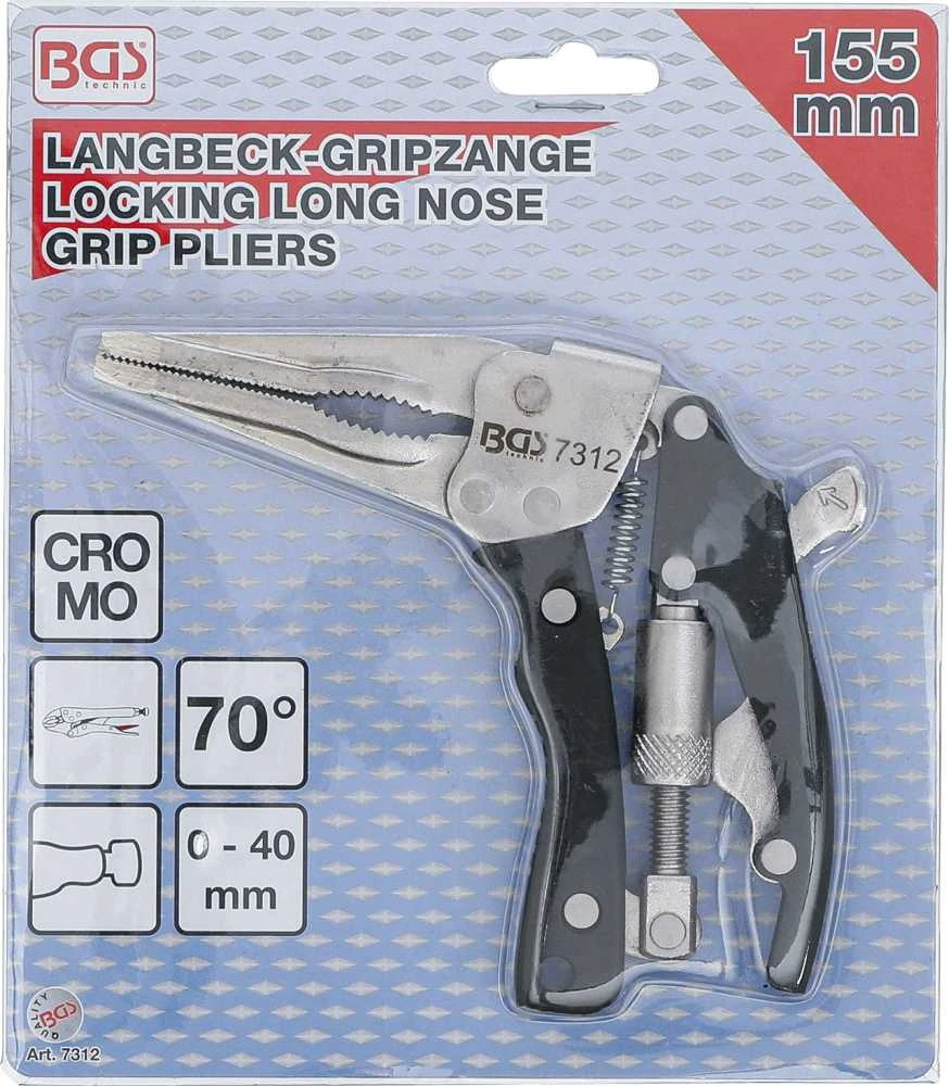 Bgs Technic Fiksuojamos replės | pistoleto tipo | ilgu snapu | 170 mm (7312)