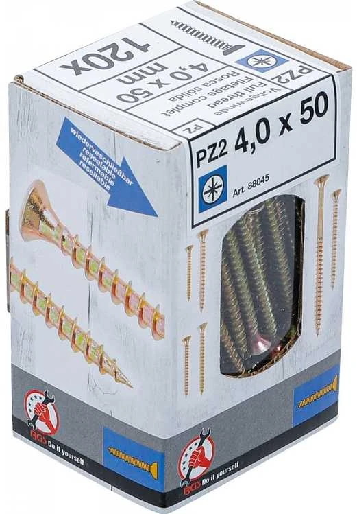 Bgs Technic Galvanizuoti varžtai PZ2 | 4.0 x 50 mm | kryžminė galvutė | 120 vnt. (88045)