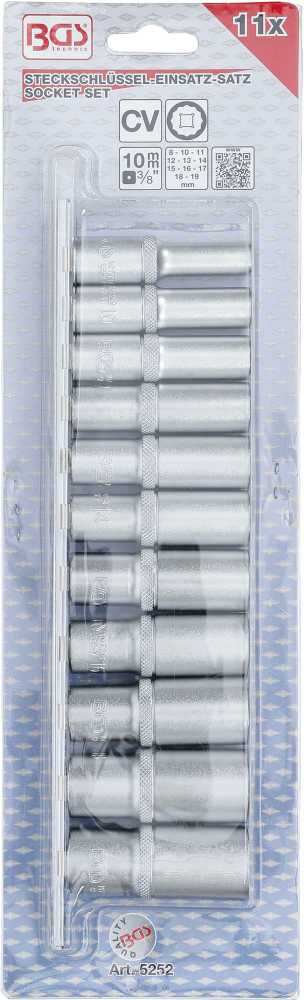 Bgs Technic Galvučių rinkinys, 12 kampų, ilgos | 10 mm (3/8") | 8 - 19 mm | 11 vnt. (5252)