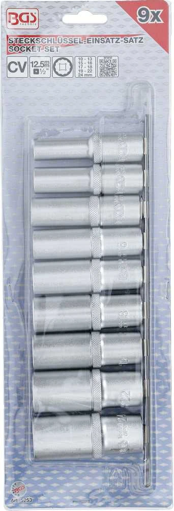 Bgs Technic Galvučių rinkinys 12 kampų, ilgos | 12,5 mm (1/2") | 10 - 24 mm | 9 vnt. (5253)