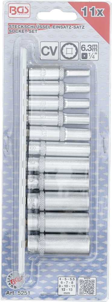 Bgs Technic Galvučių rinkinys, 12 kampų, ilgos | 6.3 mm (1/4") | 11 vnt. (5251)