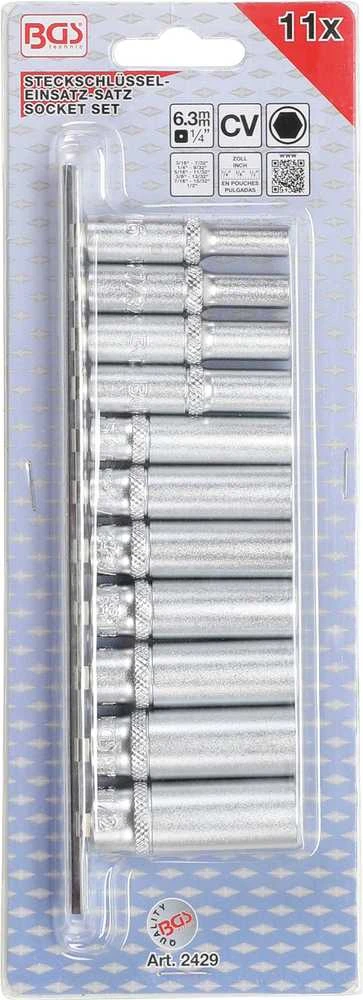 Bgs Technic Galvučių rinkinys, šešiakampės, ilgos | 6.3 mm (1/4") | Coliniai dydžiai | 11 vnt. (2429)