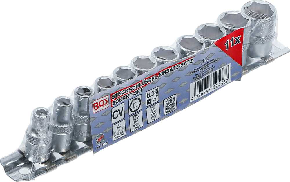 Bgs Technic Galvučių rinkinys, šešiakampės | 6.3 mm (1/4") | coliniai dydžiai | 11 vnt. (2433)