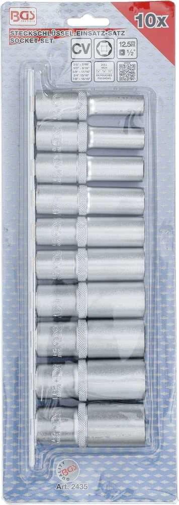 Bgs Technic Galvučių rinkinys, šešiakampės, ilgos | 12,5 mm (1/2") | coliniai dydžiai | 10 vnt. (2435)