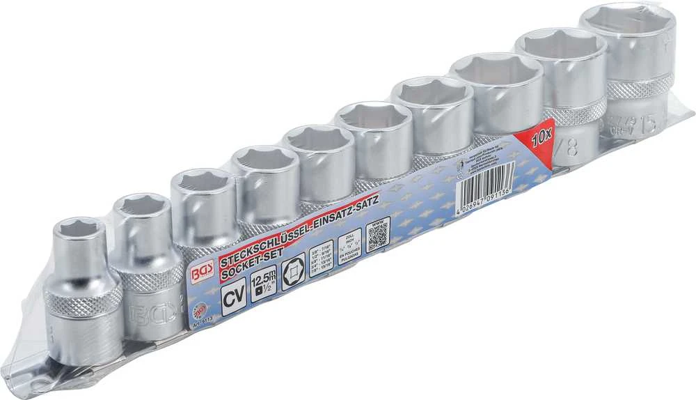 Bgs Technic Galvučių rinkinys, šešiakampės | 12,5 mm (1/2") | coliniai dydžiai | 10 vnt. (9113)