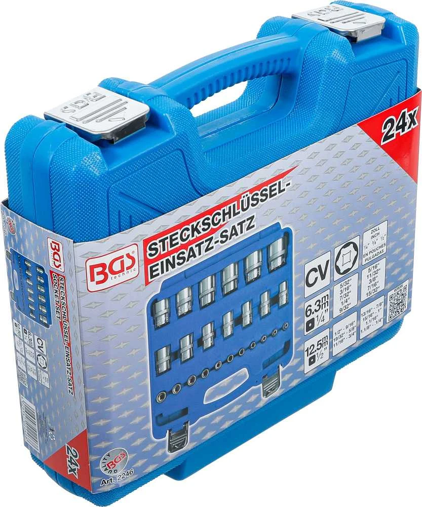 Bgs Technic Galvučių rinkinys, šešiakampės | 6.3 mm (1/4") + 12.5 mm (1/2") | Coliniai dydžiai | 23 vnt. (2246)