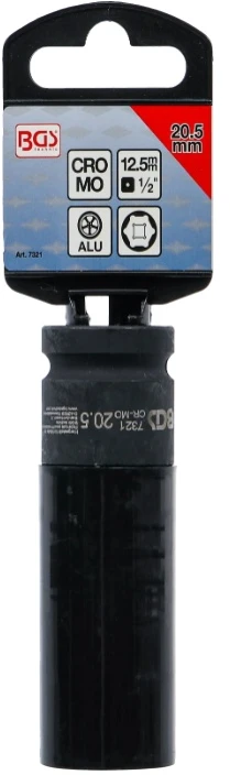 Bgs Technic Galvutė smūginė ilga plonasienė | su plastikine apsauga | 12,5 mm (1/2") | 20.5 mm (7321)