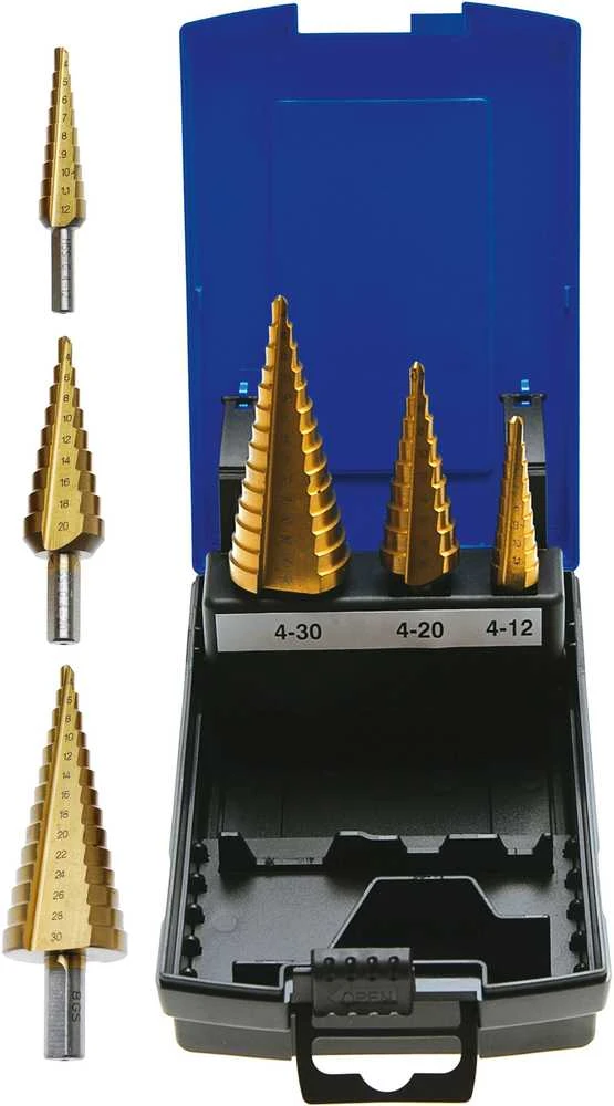 Grąžtas Bgs Technic Grąžtai skylės (pa)platinimui pakopiniai | Titano nitridas | Ø 4 - 30 mm | 3 vnt. (1624)