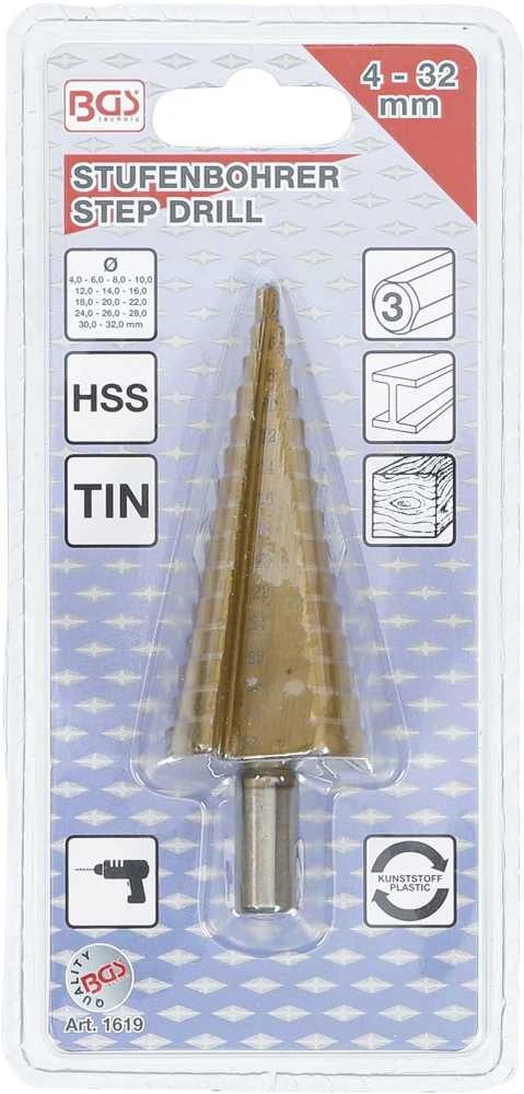Bgs Technic Grąžtas skylės (pa)platinimui pakopinis | Titano nitridas | Ø 4 - 32 mm (1619)