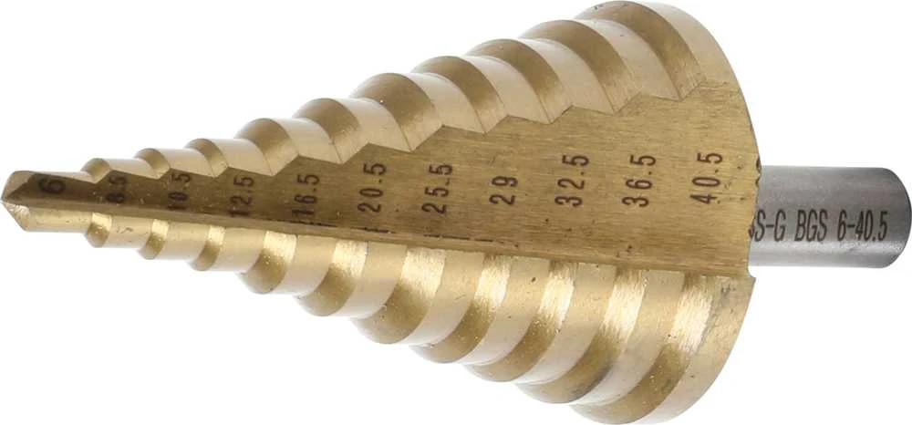 Bgs Technic Grąžtas skylės platinimui pakopinis | pusiniai numeriai | Titano nitrindas | Ø 6 - 40,5 mm (1615)