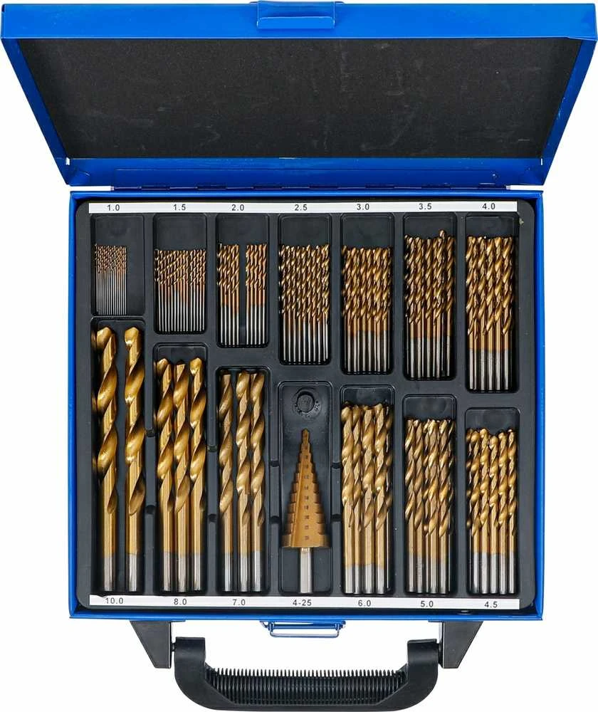 Grąžtas Bgs Technic Grąžtų ir pakopinės frezos rinkinys | HSS | titano nitridas | 1 - 10 mm | 119 vnt. (2009)