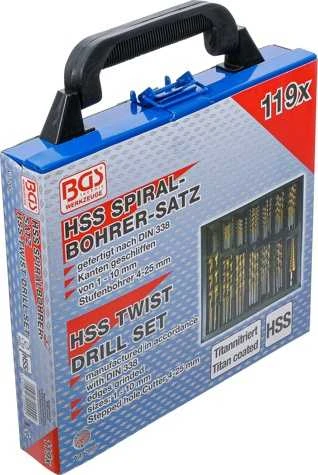 Grąžtas Bgs Technic Grąžtų ir pakopinės frezos rinkinys | HSS | titano nitridas | 1 - 10 mm | 119 vnt. (2009)