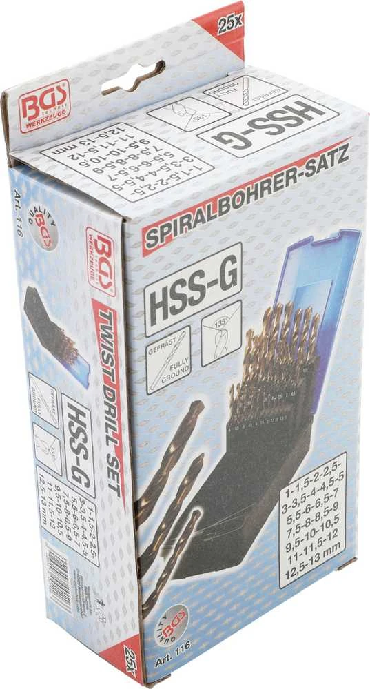 Grąžtas Bgs Technic Grąžtų komplektas | HSS-G M35 kobalto plienas | 1 - 13 mm | 26 vnt. (116)