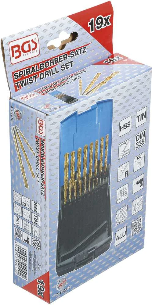 Grąžtas Bgs Technic Grąžtų rinkinys | HSS G | titano nitridas | 1 - 10 mm | 19 vnt. (2040)