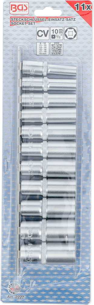 Bgs Technic Ilgų galvučių rinkinys, šešiakampės | 10 mm (3/8") | 8 - 19 mm | 11 vnt. (2222)