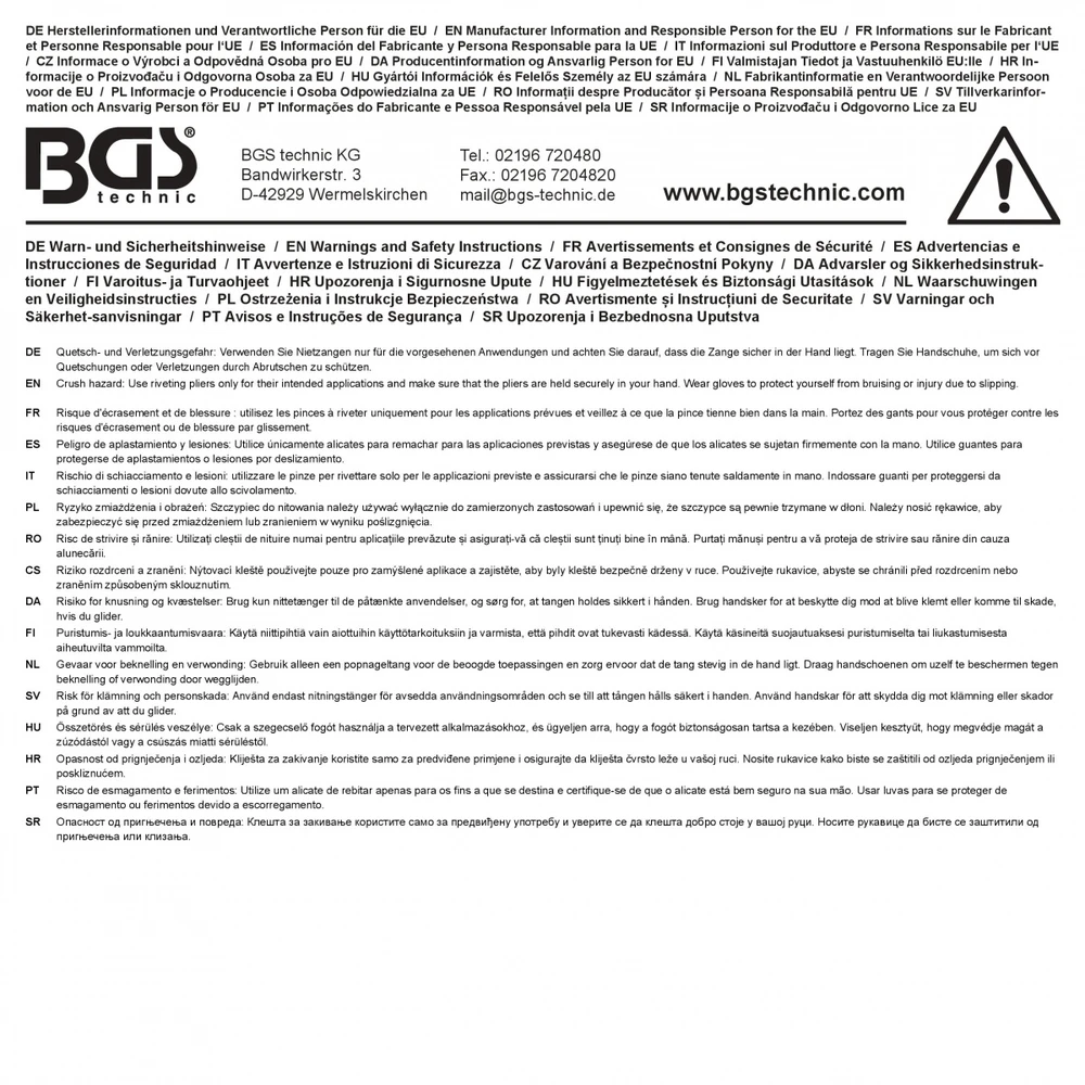 Bgs Technic Ilgų rankenų kniediklio rinkinys | aklosioms kniedėms Ø 3,2–6,4 mm ir kniedinėms veržlėms M4–M12 (74579)