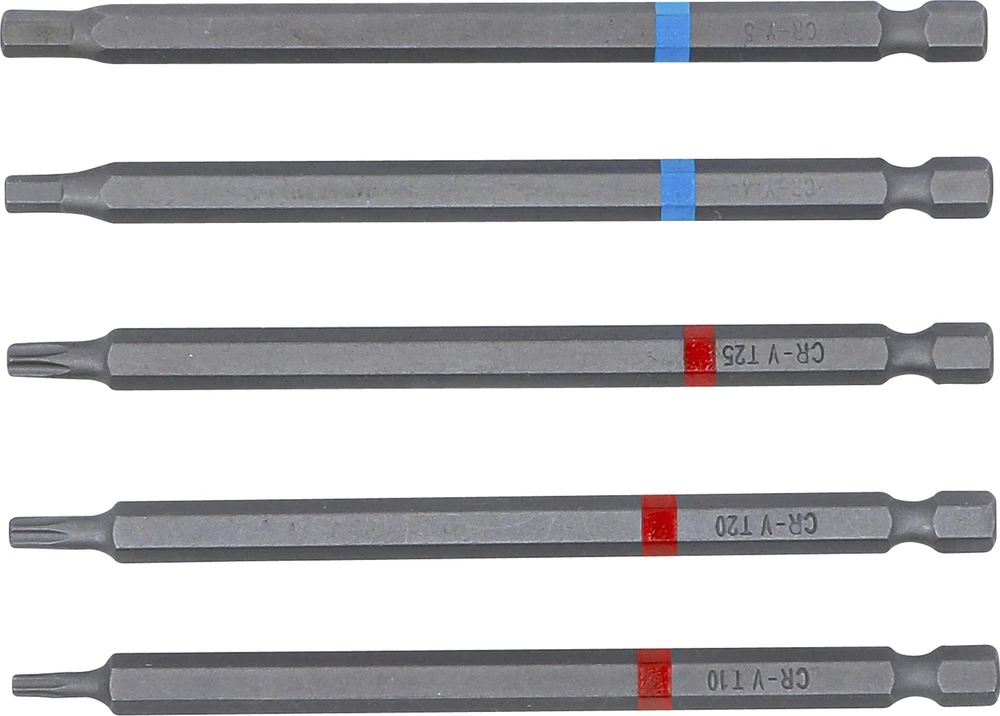 Bgs Technic Ilgų sukimo antgalių rinkinys | šešiabriauniai ir T profilio | 1/4" | 110 mm | 5 vnt. (4836)