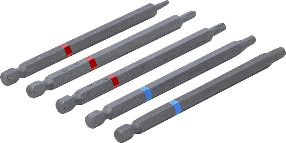 Bgs Technic Ilgų sukimo antgalių rinkinys | šešiabriauniai ir T profilio | 1/4" | 110 mm | 5 vnt. (4836)