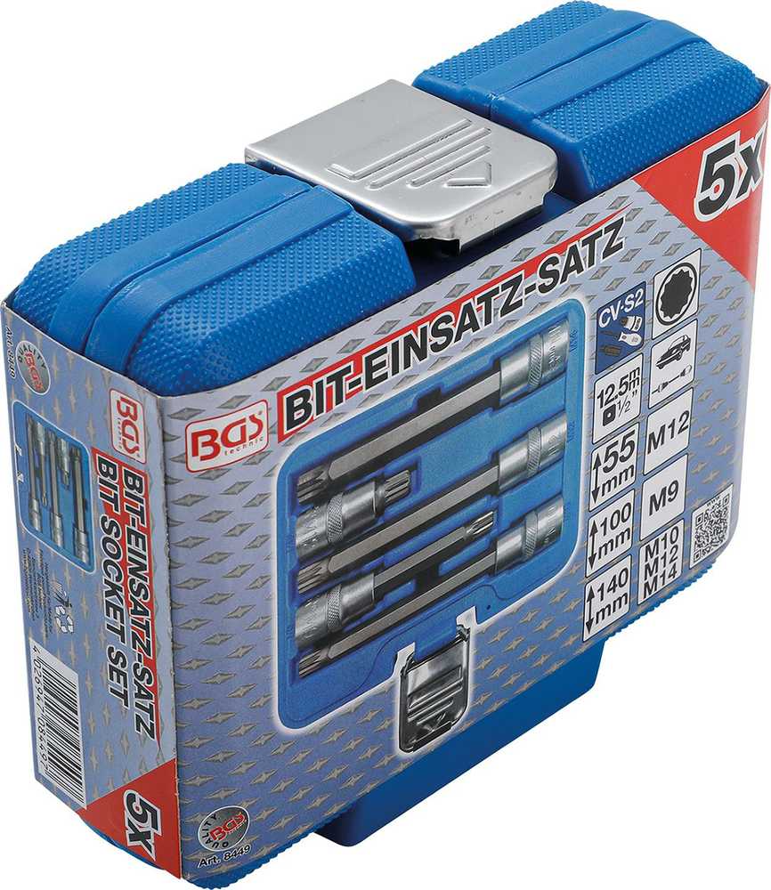 Bgs Technic Įpresuotų antgalių rinkinys | 12,5 mm (1/2") | Spline (XZN) | 5 vnt. (8449)