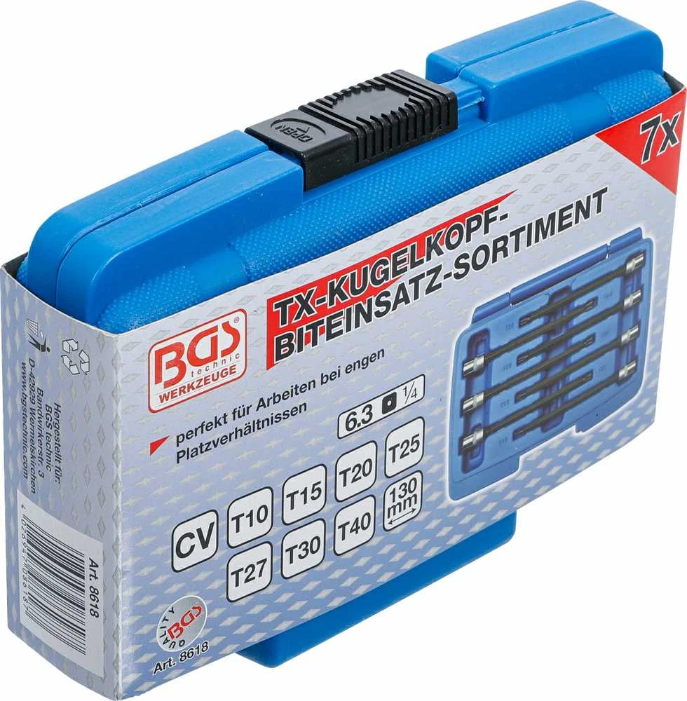 Bgs Technic Įpresuotų antgalių rinkinys | 6.3 mm (1/4") | T-Star (Torx) su šarnyriniu antgaliu | 7 vnt. (8618)