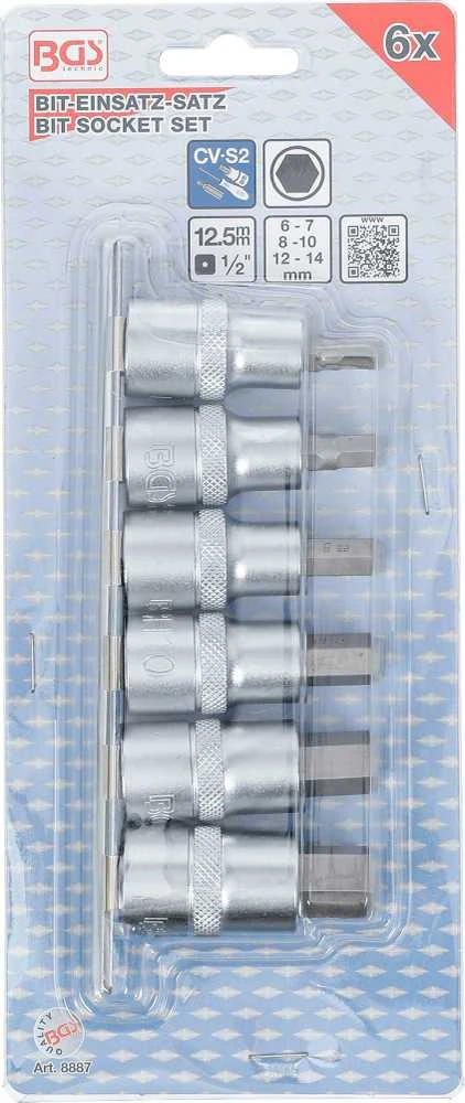 Bgs Technic Įpresuotų antgalių rinkinys | 12,5 mm (1/2") | Hex šešiakampis 6 - 14 mm | 6 vnt. (8887)