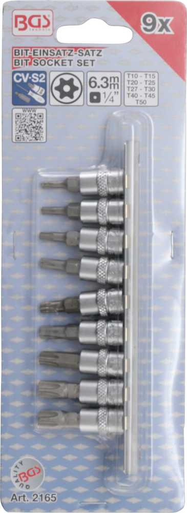 Grąžtas Bgs Technic Įpresuotų antgalių rinkinys | 6.3 mm (1/4") | T-Star su skyle (Torx) T10 - T50 (2165)