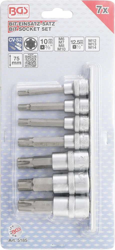 Bgs Technic Įpresuotų antgalių rinkinys | 10 mm (3/8") / 12,5 mm (1/2") | Spline (RIBE) M6 - M14 | 7 vnt. (5185)