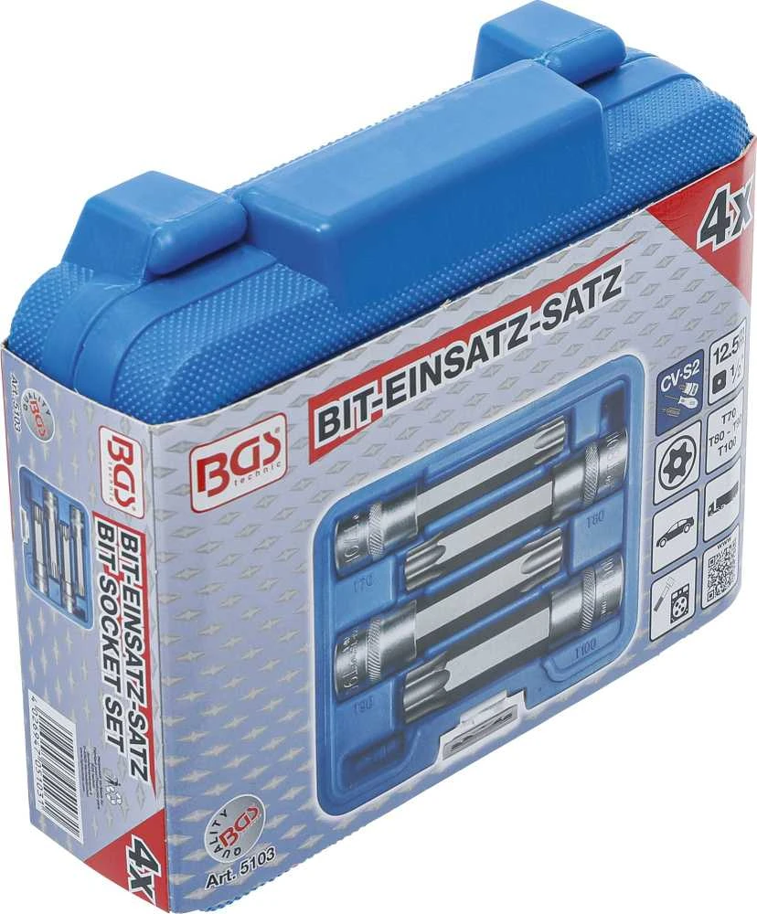 Bgs Technic Įpresuotų antgalių rinkinys | 12,5 mm (1/2") | MAXI, T-Star su skyle (Torx) | 4 vnt. (5103)