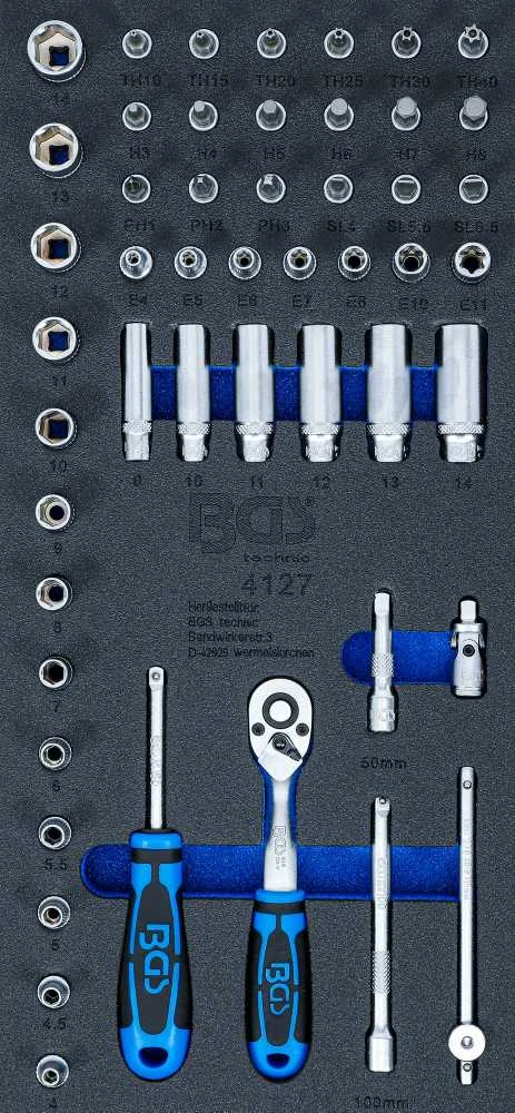 Bgs Technic Įrankių vežimėlio įdėklas su galvučių rinkiniu | 6,3 mm (1/4") | 50 vnt. (4127)