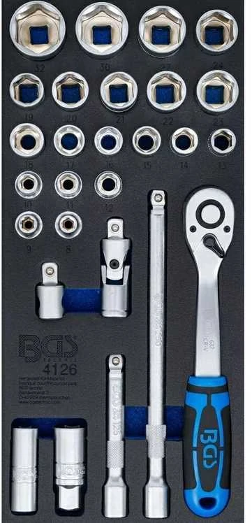 Bgs Technic Įrankių dėklas 1/3: galvučių rinkinys | 12,5 mm (1/2") | 27 vnt. (4126)
