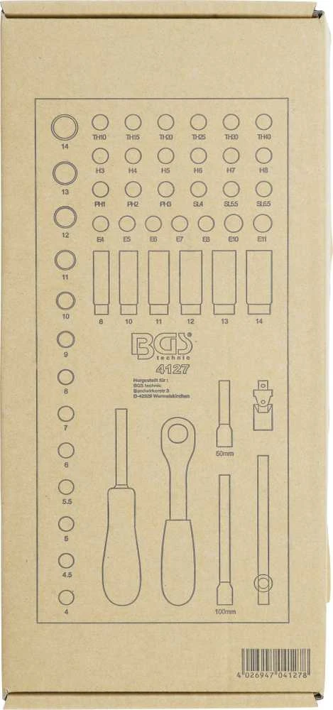 Bgs Technic Įrankių vežimėlio įdėklas su galvučių rinkiniu | 6,3 mm (1/4") | 50 vnt. (4127)