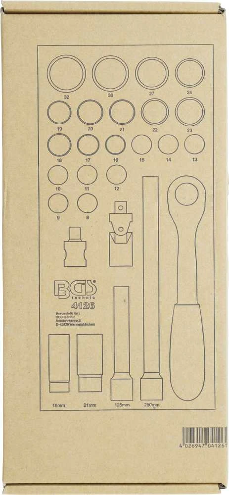 Bgs Technic Įrankių dėklas 1/3: galvučių rinkinys | 12,5 mm (1/2") | 27 vnt. (4126)