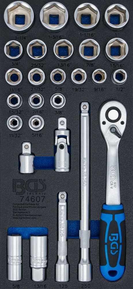 Bgs Technic Įrankių dėklas 1/3: Galvučių rinkinys | Coliniai dydžiai | 12,5 mm (1/2") | 27 vnt. (74607)