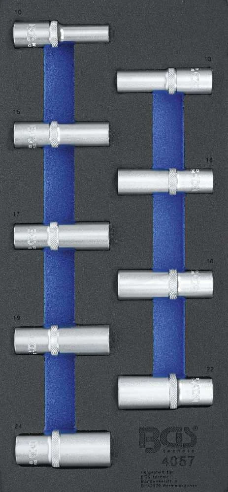 Bgs Technic Įrankių dėklas 1/3: Galvutės šešiakampės | 12,5 mm (1/2") | 10 - 24 mm | Ilgos | 9 vnt. (4057)
