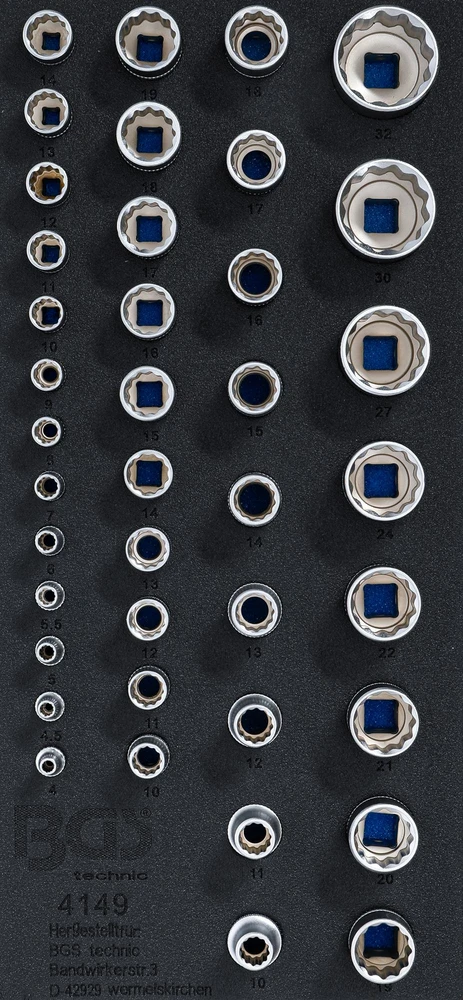 Bgs Technic Įrankių dėklas 1/3: galvutės 12 kampų | 6,3 mm (1/4"), 10 mm (3/8"), 12,5 mm (1/2") | 40 vnt. (4149)