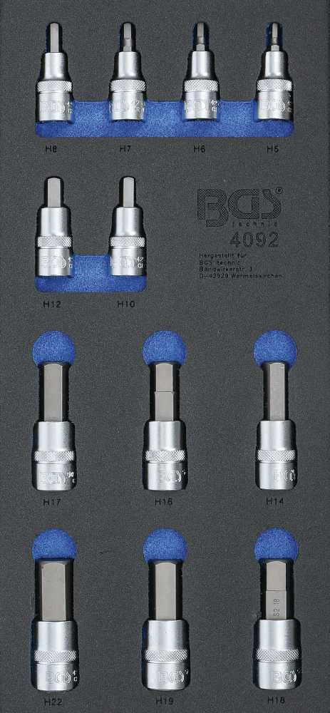 Bgs Technic Įrankių dėklas 1/3: Įpresuotų antgalių rinkinys | Hex šešiakampis | 12,5 mm (1/2") | 12 vnt. (4092)