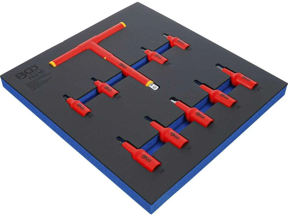 Bgs Technic Įrankių dėklas 2/3: VDE įpresuotų antgalių rinkinys | 10 mm (3/8") / 12,5 mm (1/2") Hex šešiakampis 4 - 10 mm | 10 vnt (70216)