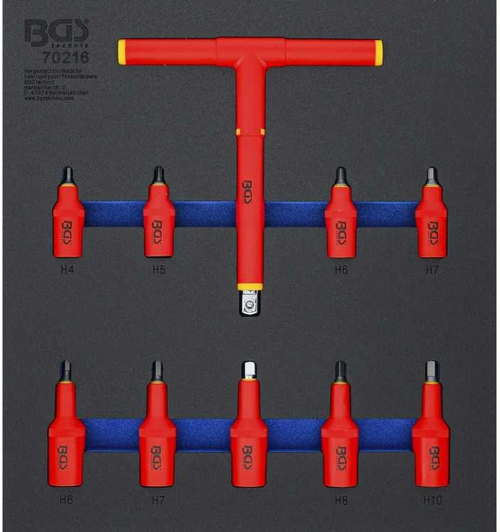 Bgs Technic Įrankių dėklas 2/3: VDE įpresuotų antgalių rinkinys | 10 mm (3/8") / 12,5 mm (1/2") Hex šešiakampis 4 - 10 mm | 10 vnt (70216)