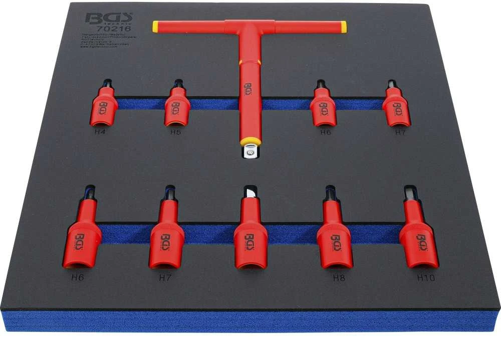 Bgs Technic Įrankių dėklas 2/3: VDE įpresuotų antgalių rinkinys | 10 mm (3/8") / 12,5 mm (1/2") Hex šešiakampis 4 - 10 mm | 10 vnt (70216)
