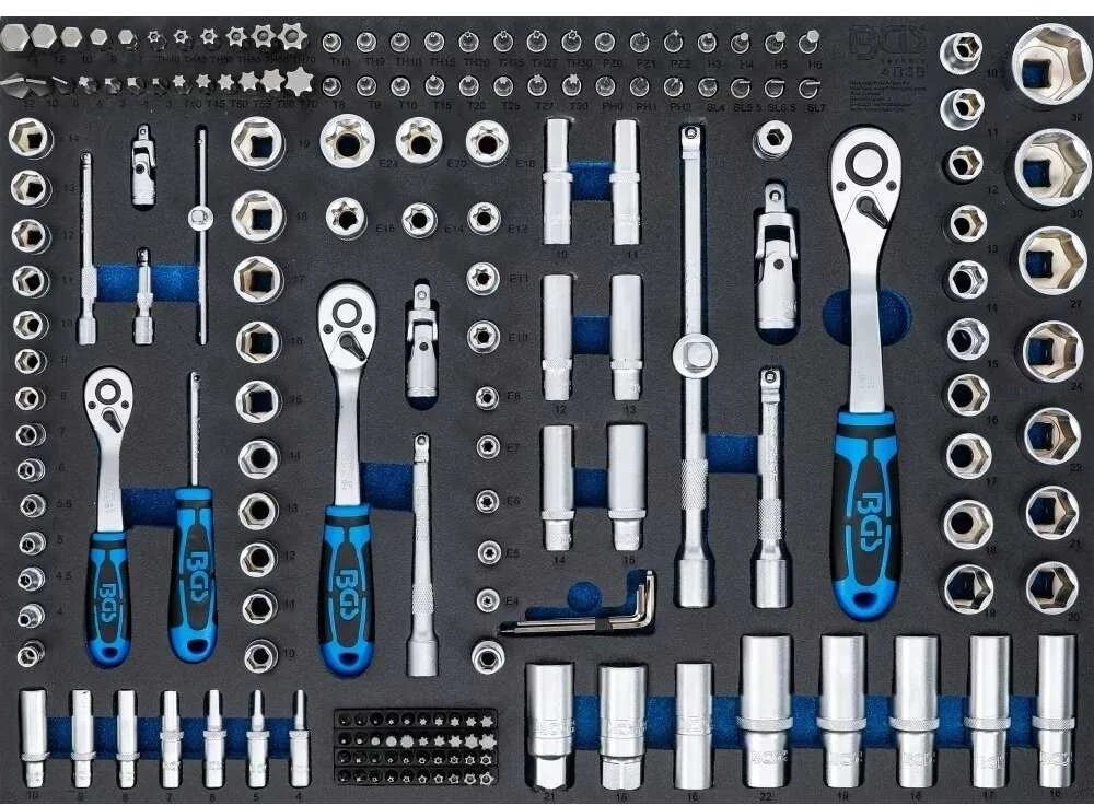 Bgs Technic Galvučių rinkinys dėkle | 1/4" / 3/8" / 1/2" | 90 dantų terkšlės | 192 vnt. (4036)